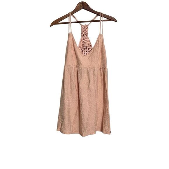 O'neill Textured V-neck Double Strap Halter Mini Sundress Peach Medium - Picture 1 of 8